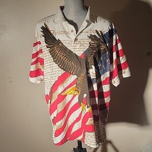 Vintage Mens American Summer USA flag w/Eagle Double-Sided Printed Polo, L